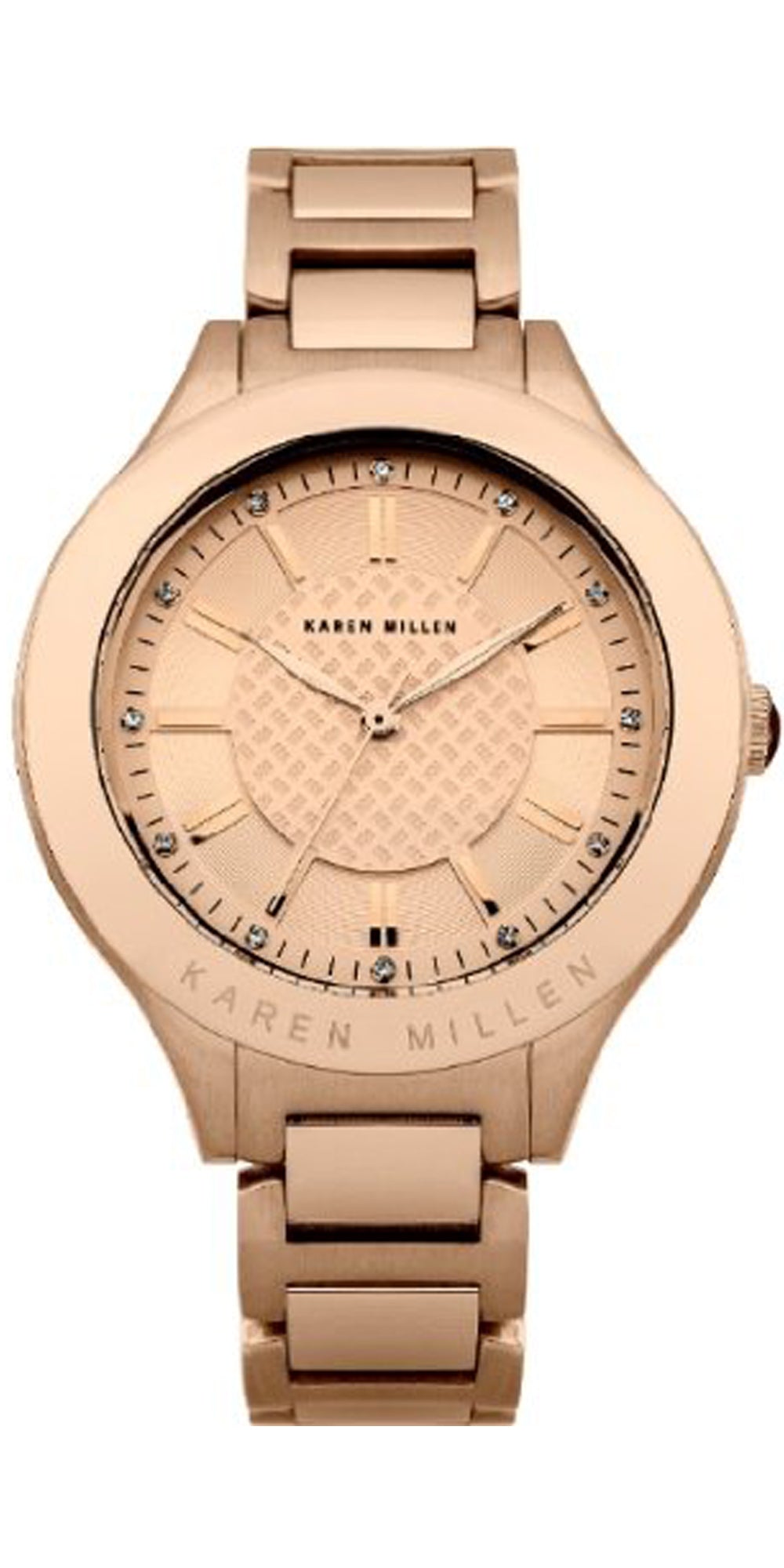 Karen Millen Women's Quartz Watch with Rose Gold Dial Analogue Display and Rose Gold Stainless Steel Rose Gold Plated Bracelet KM124RGM