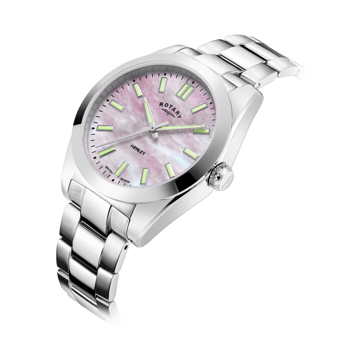 Rotary Henley Ladies Watch with Pink Mother Of Pearl Dial and Stainless Steel Bracelet LB05280/07