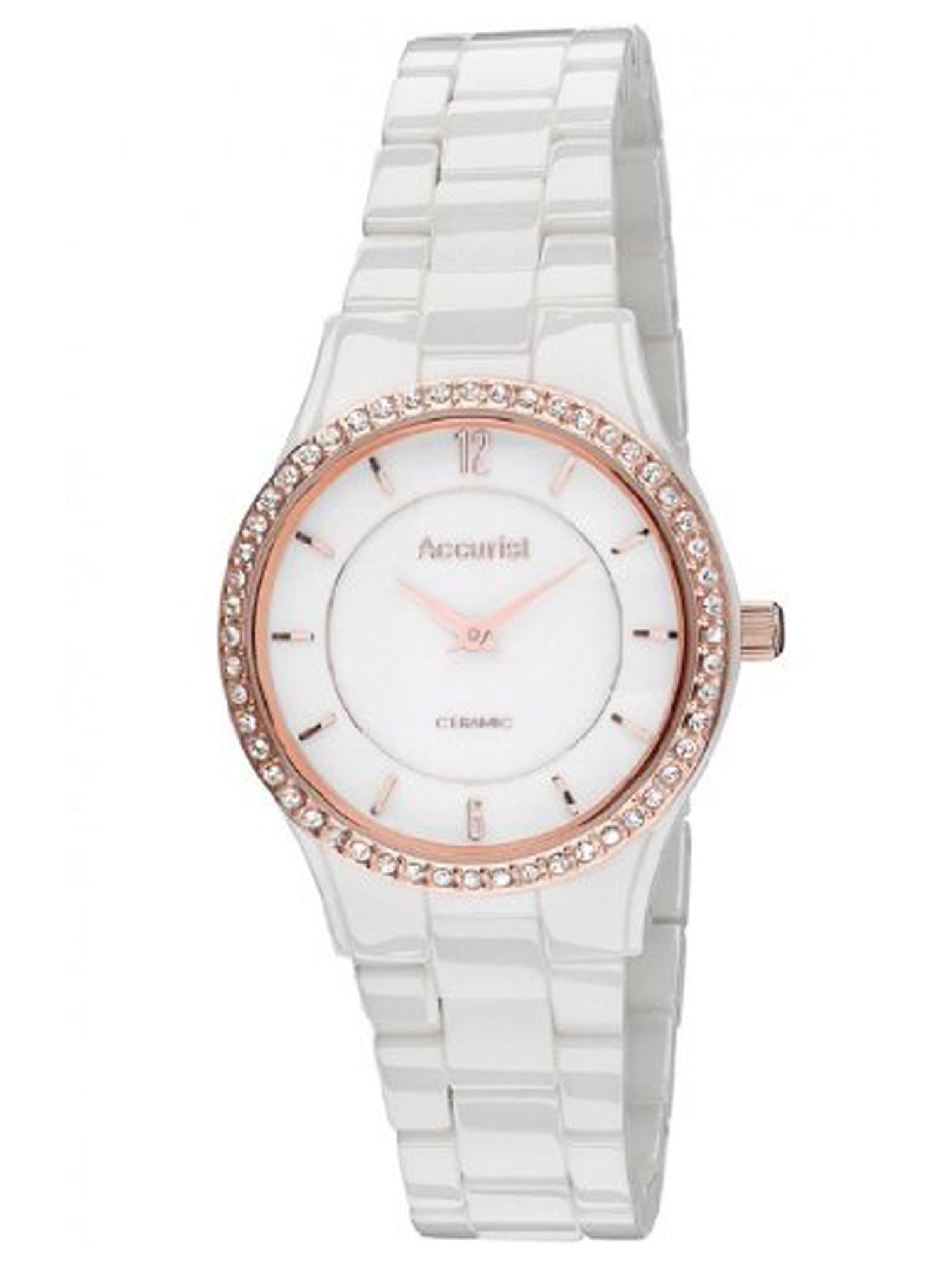 Accurist Ladies Crystal Set White Ceramic Bracelet Watch with Rose Gold LB1751W