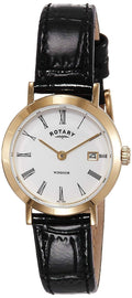 Rotary Ladies Windsor Watch LS05303/01 with Black Leather Strap and White Dial
