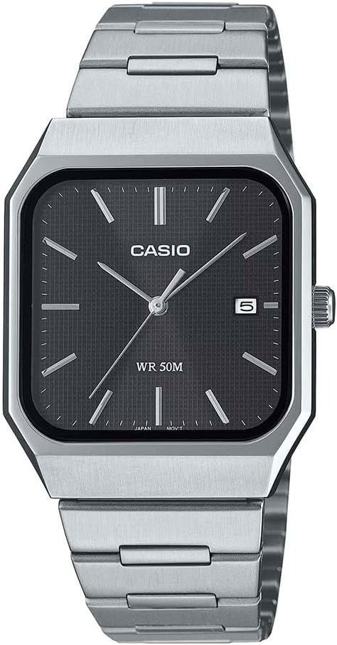 Casio Collection Mens Analogue Watch with Black Dial and Silver Strap MTP-B185D-1AVEF