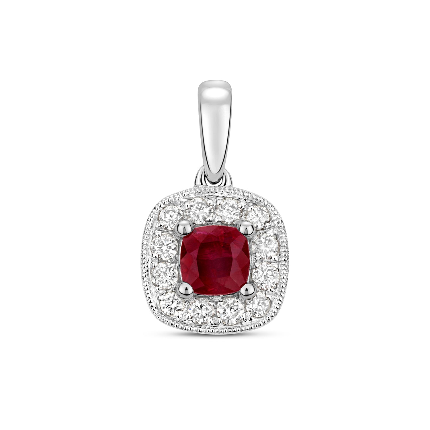 9ct White Gold Ruby and Diamond Pendant 0.420+0.160CT
