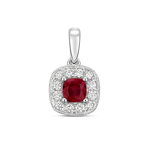 9ct White Gold Ruby and Diamond Pendant 0.420+0.160CT