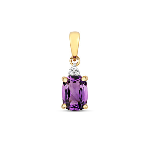 9ct Yellow Gold Amethyst and Diamond Pendant 0.840+0.020CT