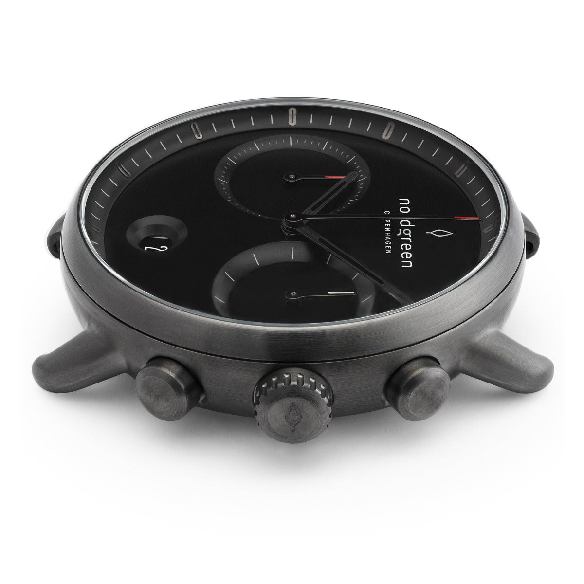Nordgreen Pioneer Scandinavian Men's Chronograph Watch Black Dial and Black Leather Strap