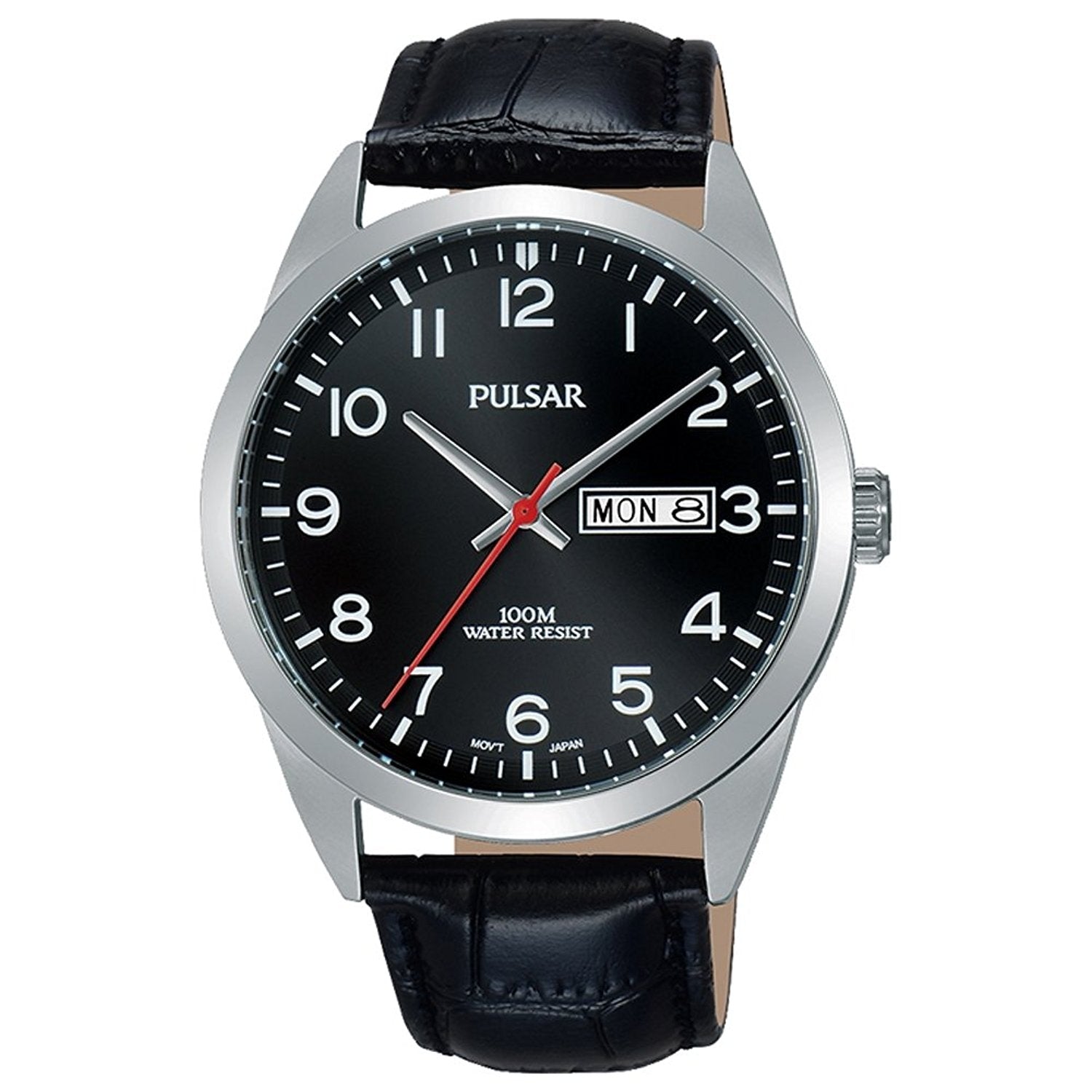 Pulsar Mens Black Leather Strap Watch PJ6067X1
