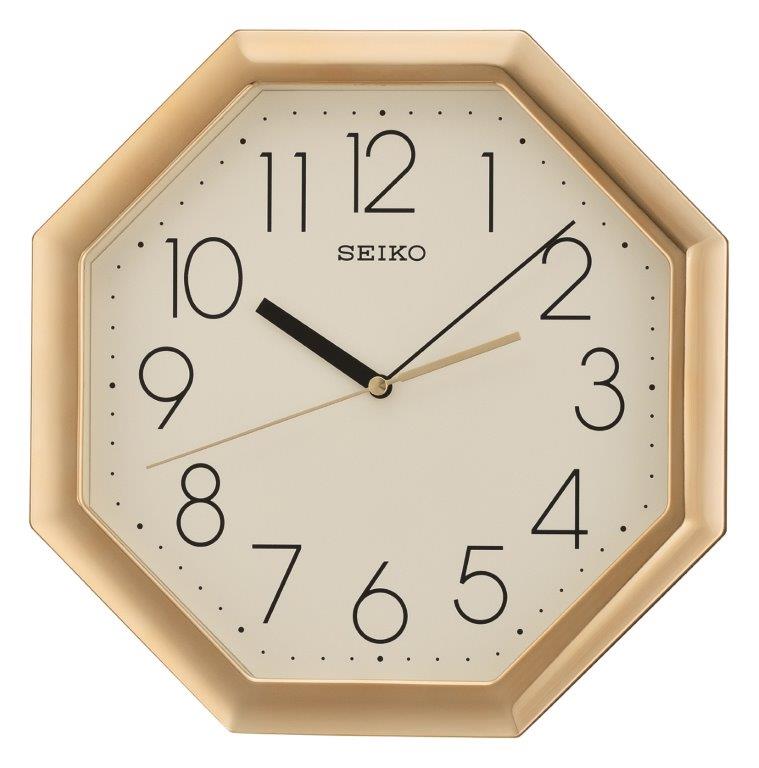 Seiko Clocks Wall Clock with White Dial and Gold Case QXA668G