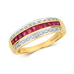 9ct Yellow Gold Ruby and Diamond Band Ring 0.760+0.090 CT