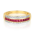 9ct Yellow Gold Ruby and Diamond Band Ring 0.760+0.090 CT