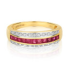 9ct Yellow Gold Ruby and Diamond Band Ring 0.760+0.090 CT