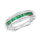 9ct White Gold Emerald and Diamond Band Ring 0.540+0.090 CT