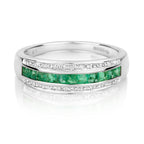 9ct White Gold Emerald and Diamond Band Ring 0.540+0.090 CT