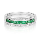 9ct White Gold Emerald and Diamond Band Ring 0.540+0.090 CT