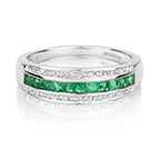 9ct White Gold Emerald and Diamond Band Ring 0.540+0.090 CT
