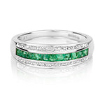 9ct White Gold Emerald and Diamond Band Ring 0.540+0.090 CT