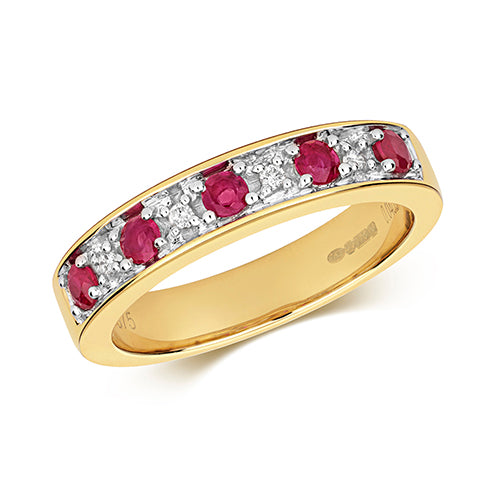 9ct Yellow Gold Ruby and Diamond Eternity Ring 0.46 CT