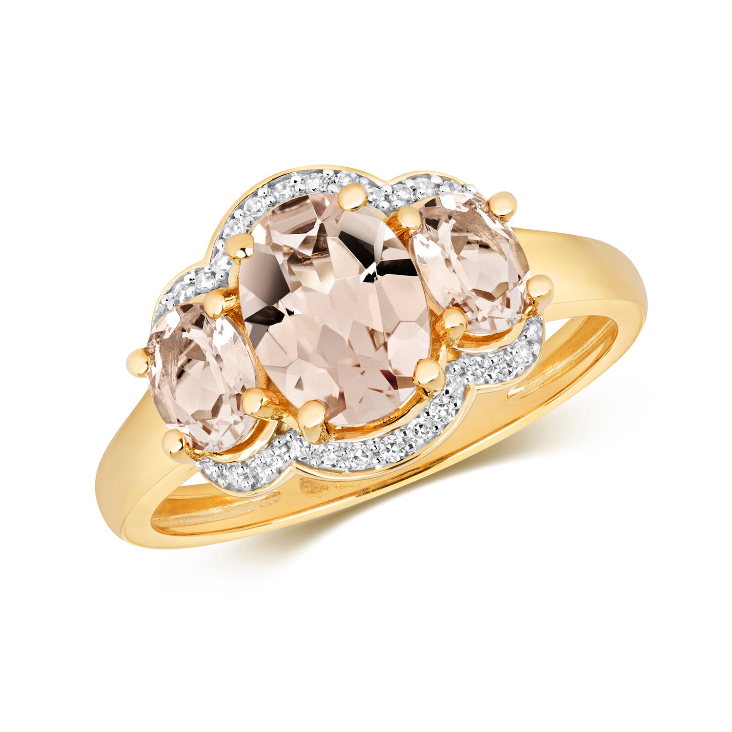 9ct Yellow Gold Morganite and Diamond Dress Ring 1.750+0.100 CT