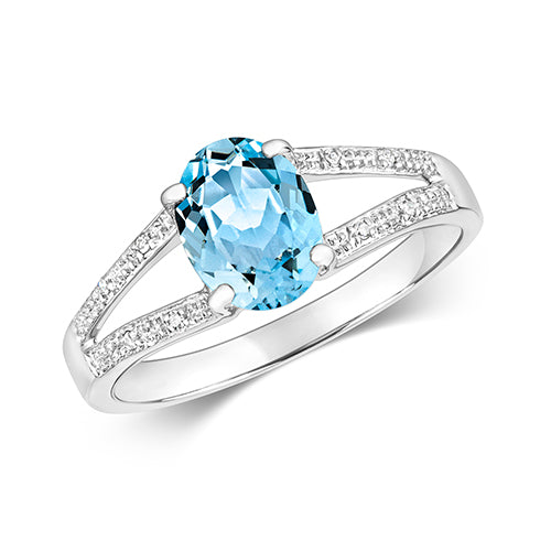 9ct White Gold Aquamarine and Diamond Dress Ring 1.000+0.030 CT