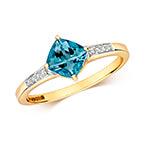9ct Yellow Gold Blue Topaz and Diamond Dress Ring 0.210+0.010 CT
