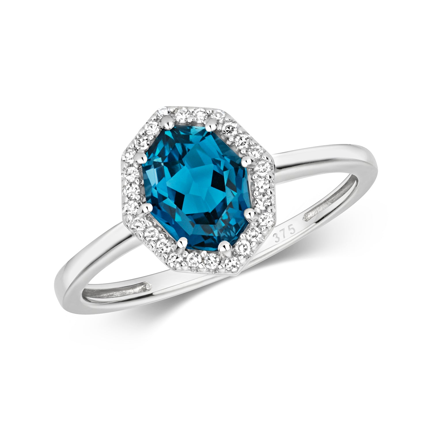 9ct White Gold Blue Topaz and Diamond Dress Ring 1.680+0.070 CT