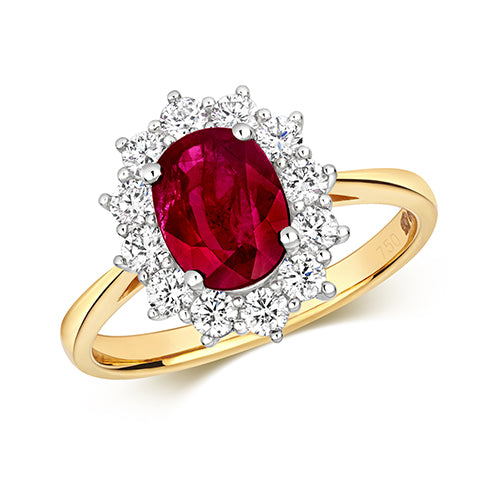 18ct Yellow Gold Ruby and Diamond Engagement Ring 1.840+0.560 CT