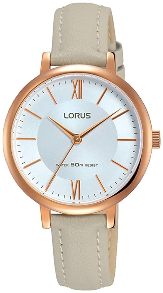Lorus Ladies Watch with Sunray Dial and Grey Leather Strap RG264LX7