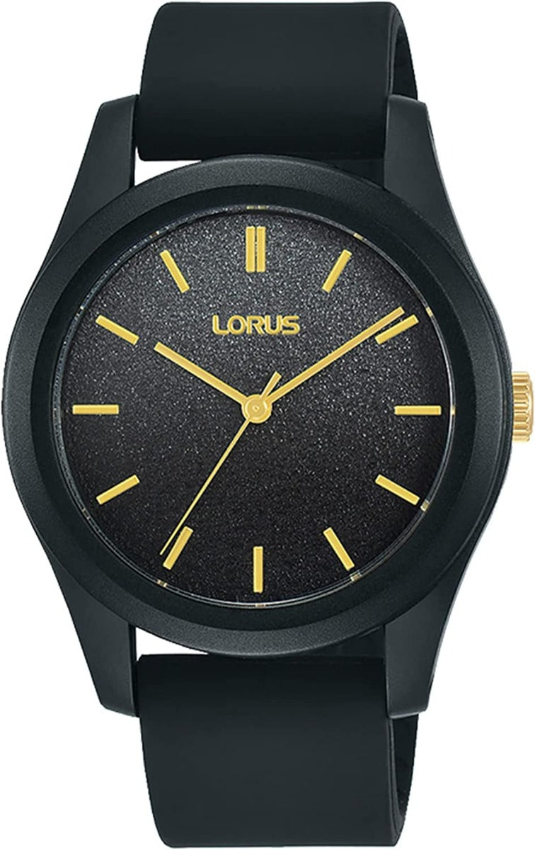 Lorus Ladies Watch with Black Dial and Black Rubber Strap RG267TX9