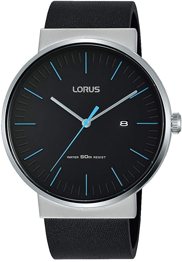 Lorus Mens Watch with Black Dial and Black Strap RH981KX9