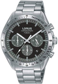 Lorus Mens Chronograph Watch With Black Dial and Silver Strap RT335HX9