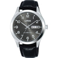 Lorus Mens Watch with Black Leather Strap and Grey Dial RXN59DX9