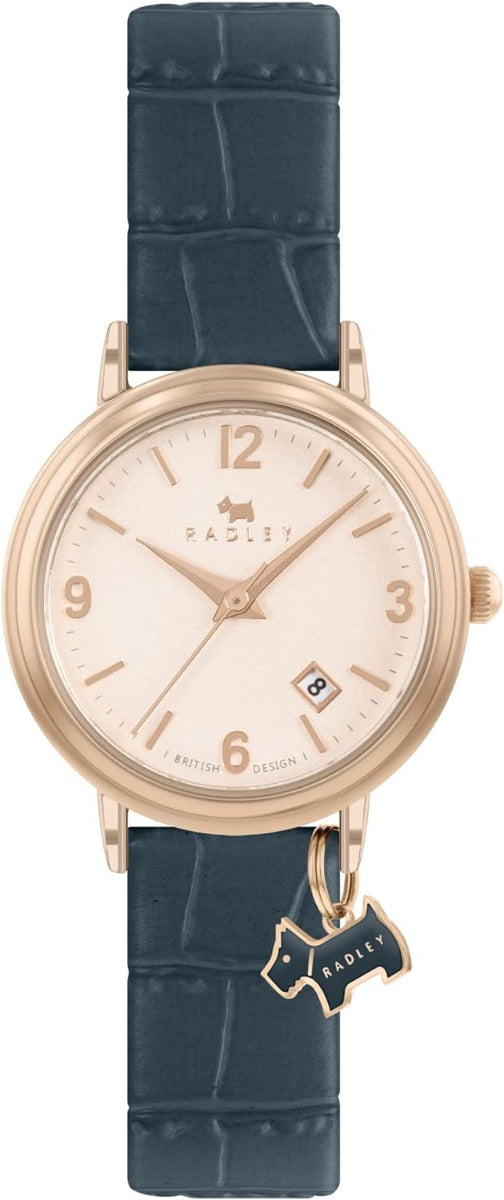 RADLEY Ladies Watch with Rose Gold Dial and Blue Leather Strap RY21346