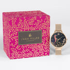 Sara Miller Ladies Seahorse Watch with Black Dial and Rose Gold Milanese Strap SA4094