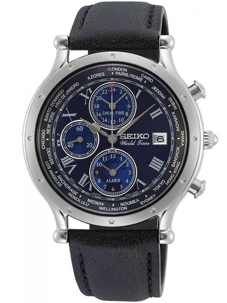 Seiko Mens World Time Special Edition Blue Chronograph Dial Watch SPL059P1
