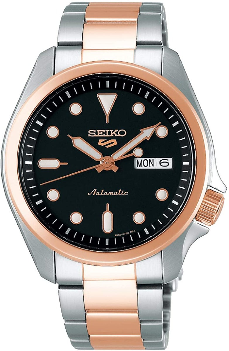 Seiko 5 Sports Mens Automatic Watch with Silver and Rose Gold Bracelet SRPE58K1 **REFURBISHED**