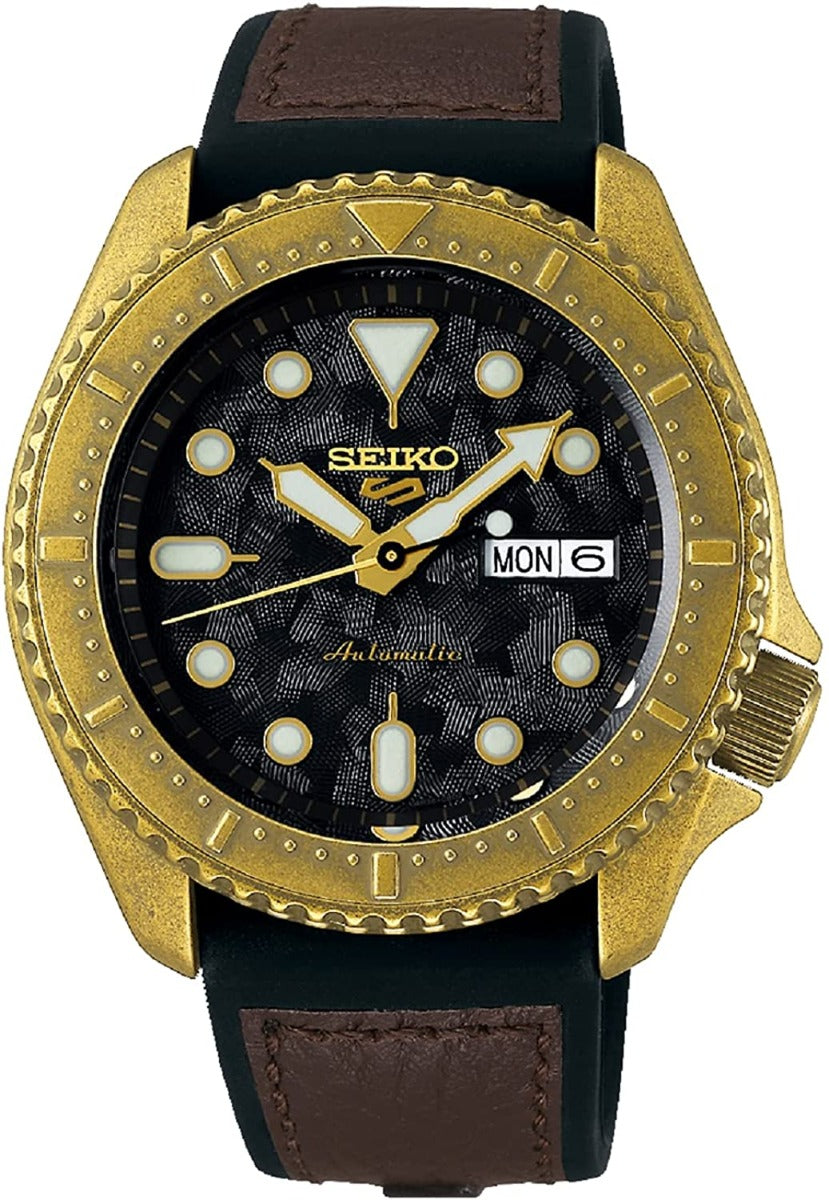 Seiko 5 Sports Mens Automatic Watch with Black Dial and Black Strap SRPE80K1