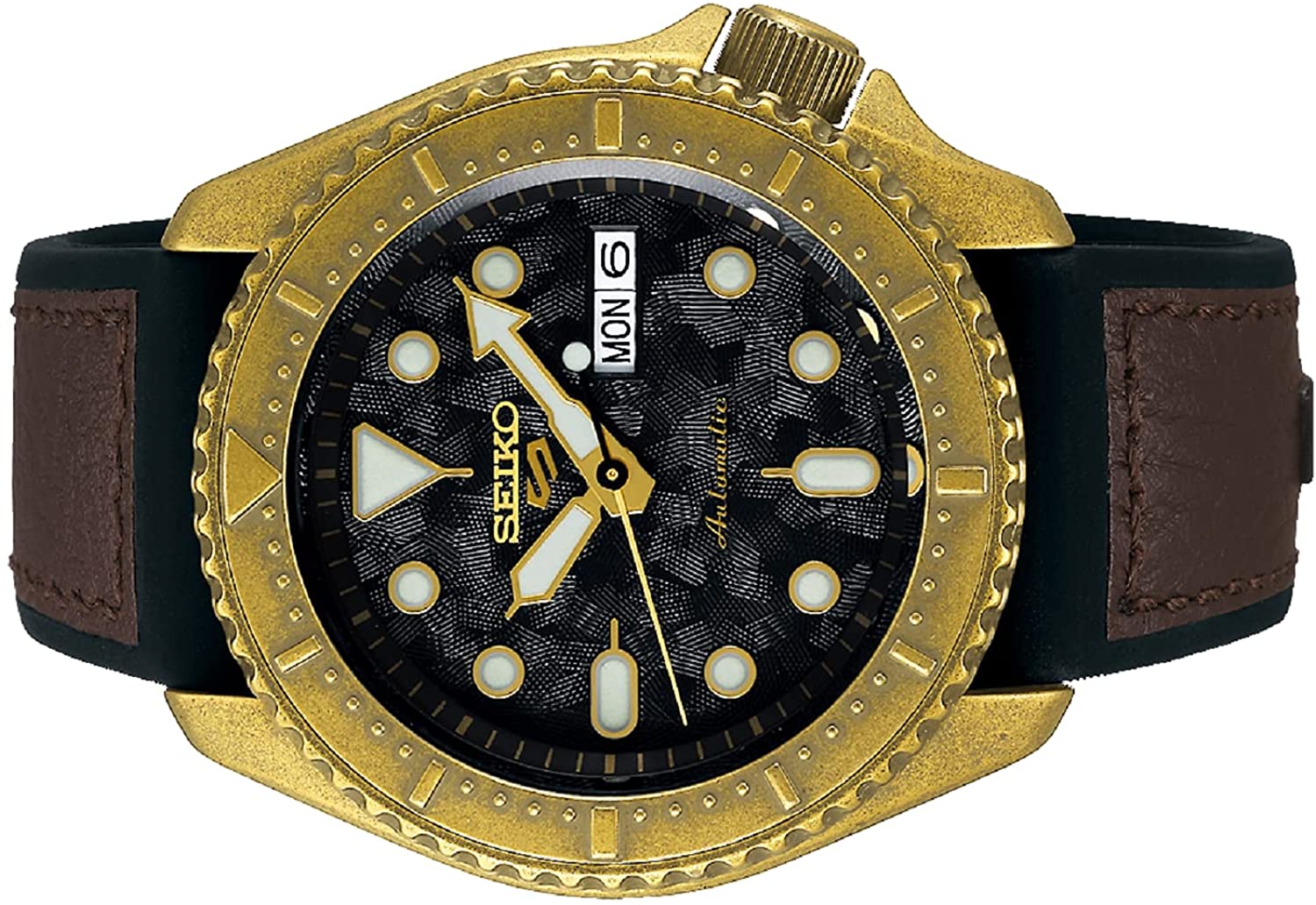 Seiko 5 Sports Mens Automatic Watch with Black Dial and Black Strap SRPE80K1