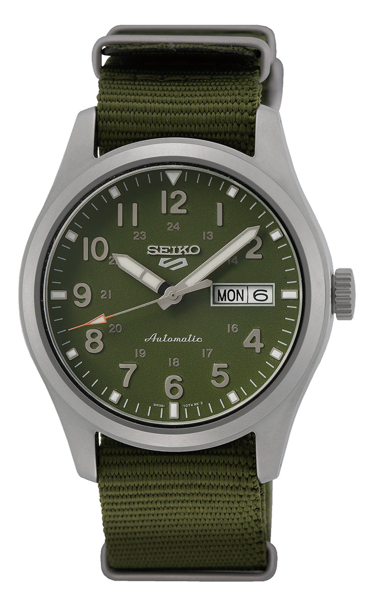 Seiko 5 Sports Gents Automatic Watch with Green Dial and Green Nylon Strap SRPG33K1