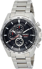 Seiko Mens Chronograph Watch with Dark Grey Dial and Silver Strap SSB319P1