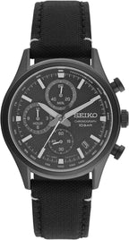 Seiko Mens Watch with Black Dial & Black Leather Strap SSB421P1