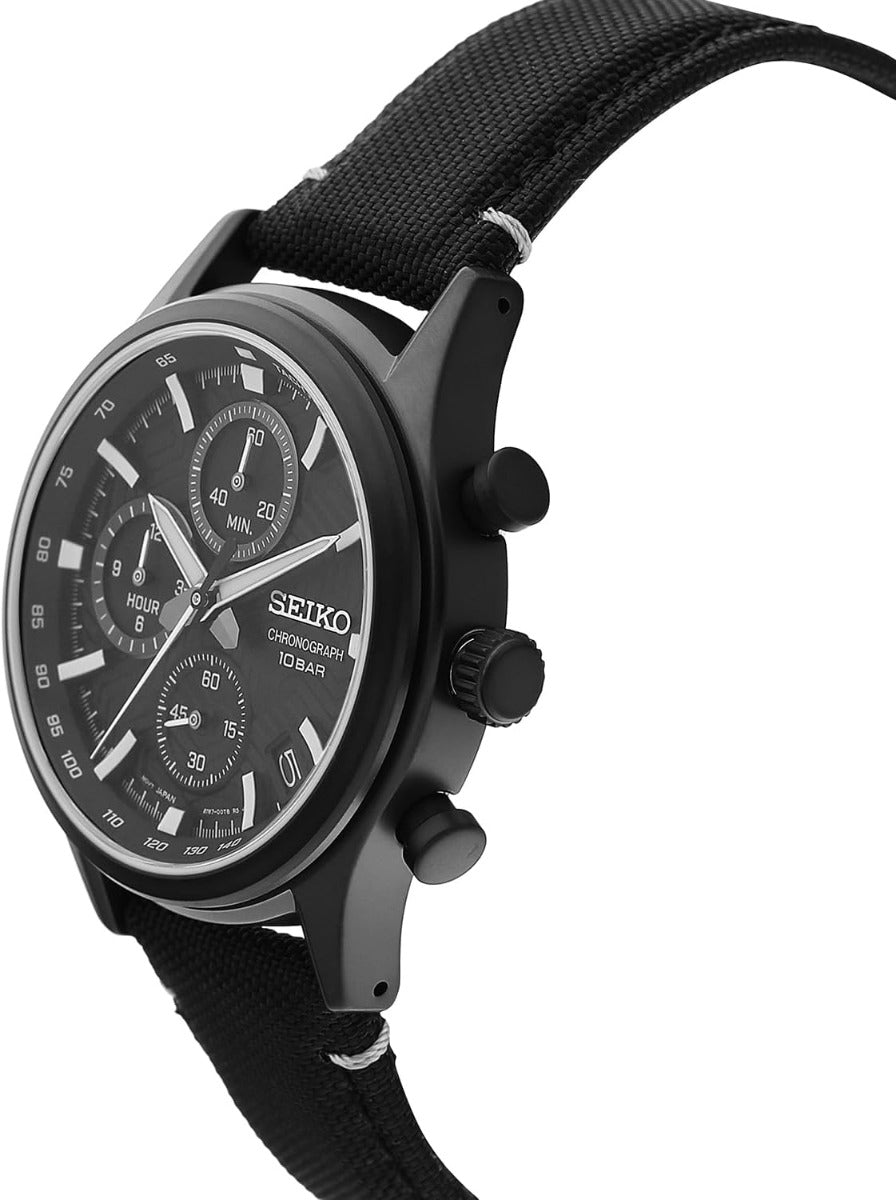 Seiko Mens Watch with Black Dial & Black Leather Strap SSB421P1