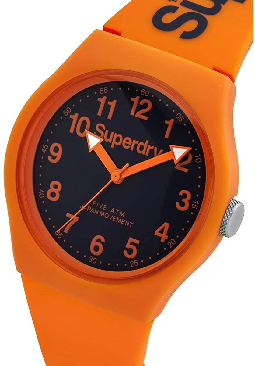Superdry Mens Watch with Black Dial and Orange Silicone Strap SYG164O
