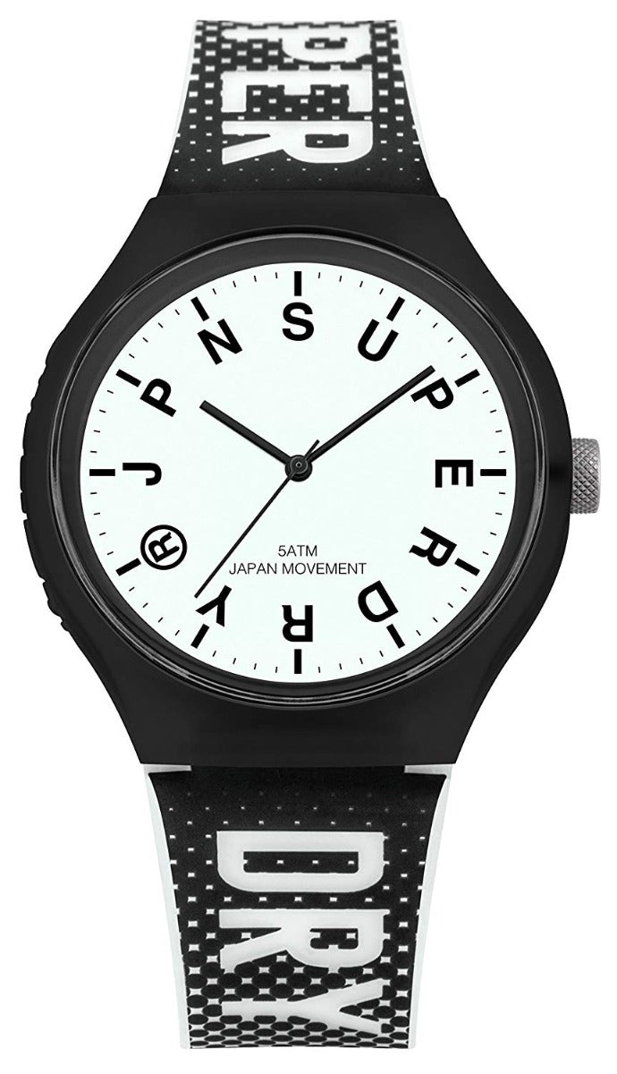Superdry Mens Watch with White Dial Black Silicone Strap SYG224B