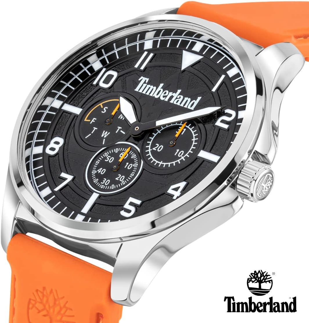 Timberland Brainard Mens Watch with Black Dial and Orange Silicone Strap TDWGQ2092002