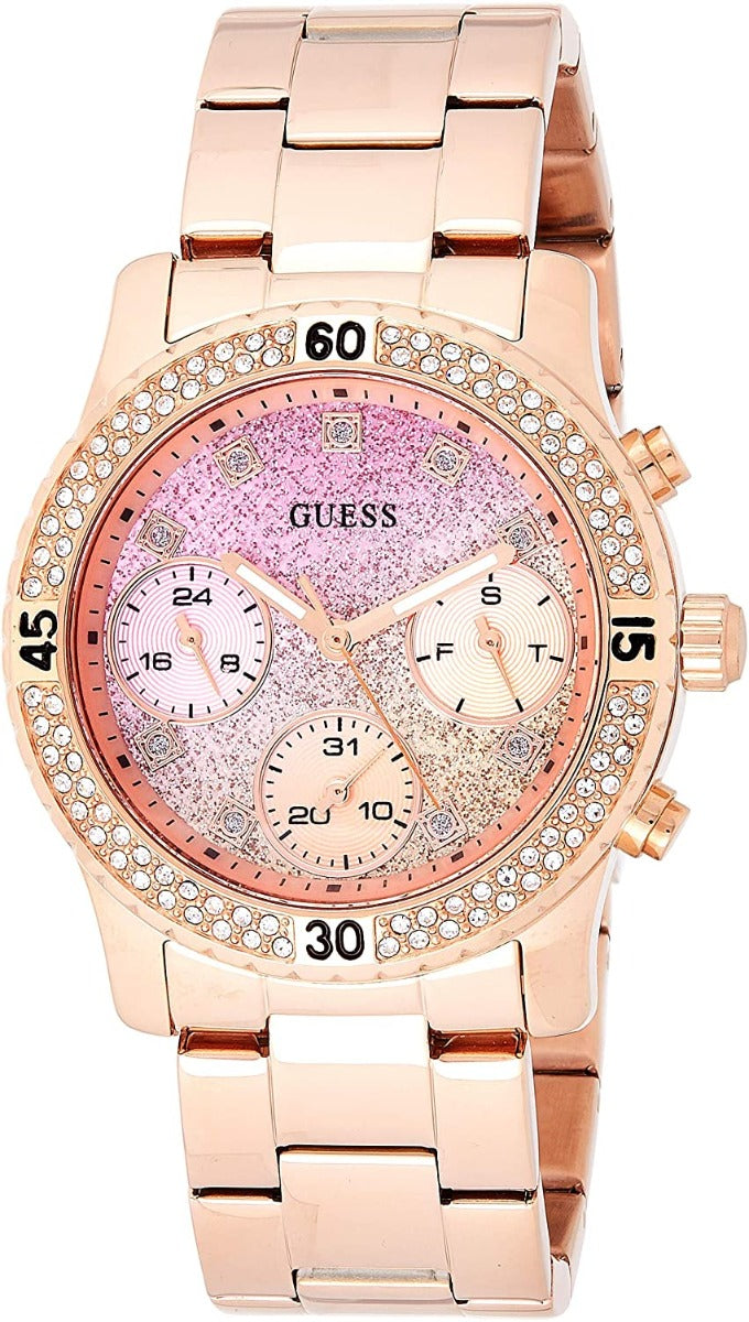 Guess Confetti Ladies Watch with Glitter Dial and Rose Gold Bracelet W0774L3