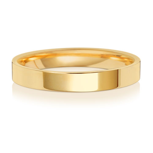 18ct Yellow Gold 3mm Flat Court Wedding Band